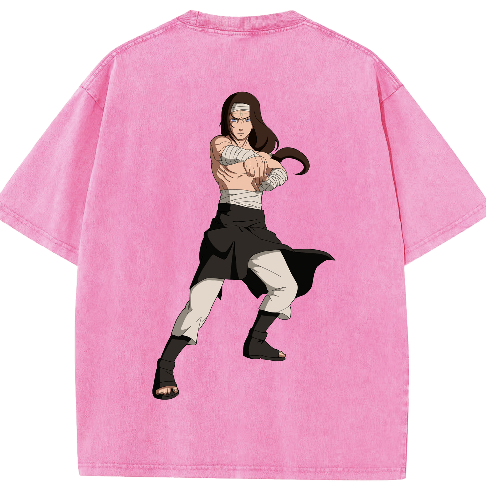 （画像用） NARUTO -ナルト- 日向ネジ Hyūga Neji 綿100% ヴィンテージ風 半袖Tシャツ（背面プリント）